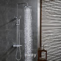 Bathroom Shower Mixer Thermostatic Set Twin Head Chrome Exposed Valve Round Set