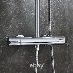 Bathroom Shower Mixer Thermostatic Set Twin Head Chrome Exposed Valve Round Set