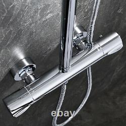 Bathroom Shower Mixer Thermostatic Set Twin Head Chrome Exposed Valve Round Set