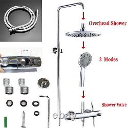 Bathroom Shower Mixer Thermostatic Set Twin Head Chrome Exposed Valve Round Set
