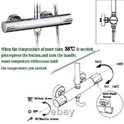 Bathroom Shower Mixer Thermostatic Set Twin Head Chrome Exposed Valve Round Set