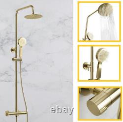 Bathroom Thermostatic Bar Mixer Shower Shower Kit Fixed Head Brushed Brass Round