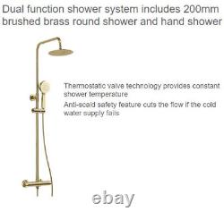 Bathroom Thermostatic Bar Mixer Shower Shower Kit Fixed Head Brushed Brass Round