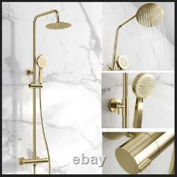 Bathroom Thermostatic Bar Mixer Shower Shower Kit Fixed Head Brushed Brass Round