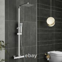 Bathroom Thermostatic Exposed Shower Mixer Twin head Large Square Bar Set Chrome