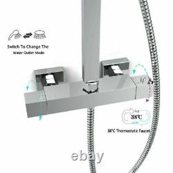 Bathroom Thermostatic Exposed Shower Mixer Twin head Large Square Bar Set Chrome