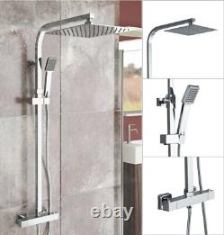 Bathroom Thermostatic Exposed Shower Mixer Twin head Large Square Bar Set Chrome