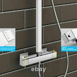 Bathroom Thermostatic Exposed Shower Mixer Twin head Large Square Bar Set Chrome