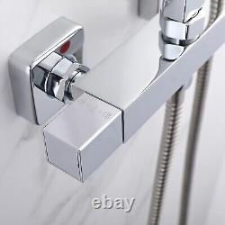 Bathroom Thermostatic Exposed Shower Mixer Twin head Large Square Bar Set Chrome