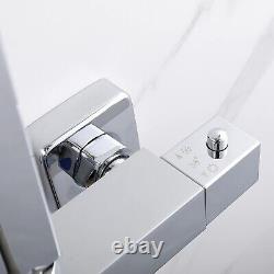 Bathroom Thermostatic Exposed Shower Mixer Twin head Large Square Bar Set Chrome