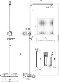 Bathroom Thermostatic Exposed Shower Mixer Twin head Large Square Bar Set Chrome