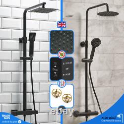 Bathroom Thermostatic Mixer Shower Set Black Twin Head Exposed Riser Valve