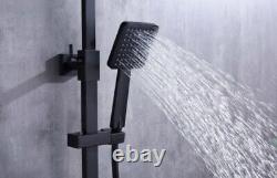 Bathroom Thermostatic Mixer Shower Set Matt Black Square Twin Head Exposed Valve