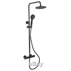 Bathroom Thermostatic Mixer Shower Set Round Matte Black Twin Head Exposed Valve