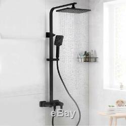 Bathroom Thermostatic Mixer Shower Set Square Black Twin Head Exposed Valve