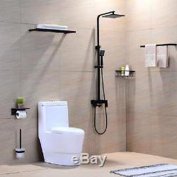 Bathroom Thermostatic Mixer Shower Set Square Black Twin Head Exposed Valve