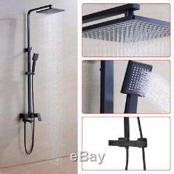 Bathroom Thermostatic Mixer Shower Set Square Black Twin Head Exposed Valve