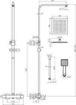 Bathroom Thermostatic Mixer Shower Set Square Black Twin Head Exposed Valve