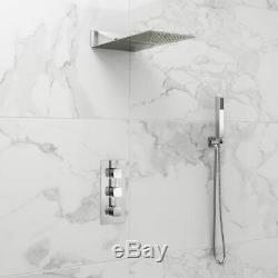 Bathroom Thermostatic Mixer Shower Set Square Chrome Twin Head Concealed Valve