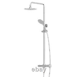 Bathroom Thermostatic Round Mixer Shower Set Rainfall Head Exposed Bar Chrome