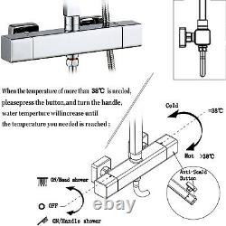 Bathroom Thermostatic Shower Mixer Set Twin Head Chrome Exposed Valve Round Set