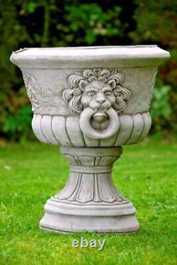 Beautiful Pair Of Large Classic Lion Head Design Stone Cast Vases by DGS 176KGS