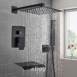 Black 12 3-Way Shower Tap Set Waterfall Tub Spout Handheld Rainfall Shower Head
