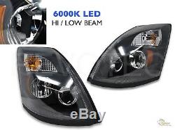 Black 6000K LED Headlights Head Lamps For 04-17 Volvo VNX VNL RH+LH