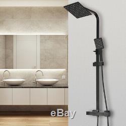 Black Bathroom Thermostatic Mixer Shower Set Square Twin Head Exposed Valve