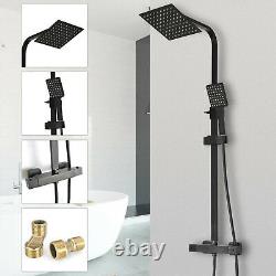 Black Bathroom Thermostatic Mixer Square Twin Head Large Waterfal Shower Set NEW