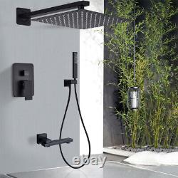 Black Concealed Shower Mixer Display 40cm Over head Rail Bathroom Set 3 ways Tap