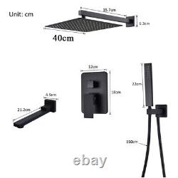 Black Concealed Shower Mixer Display 40cm Over head Rail Bathroom Set 3 ways Tap