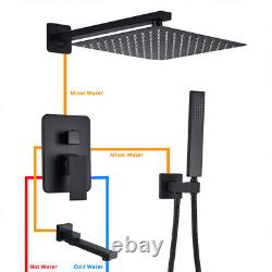 Black Concealed Shower Mixer Display 40cm Over head Rail Bathroom Set 3 ways Tap