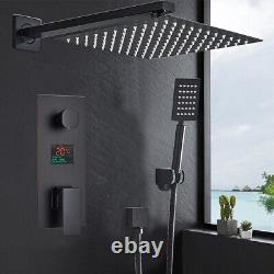 Black Concealed Shower Mixer Set Over Head with 30cm Rain Bathroom Hand Sprayer