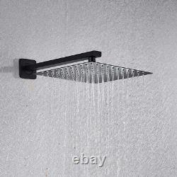 Black Concealed Shower Mixer Taps 30 cm Square Over Head with Rail Bathroom Set