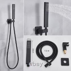 Black Concealed Shower Mixer Taps 30 cm Square Over Head with Rail Bathroom Set