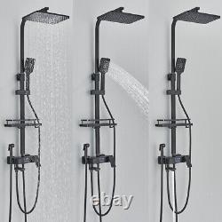 Black EXposed Bathroom Shower Mixer Twin Head Large Bar Set Square Valve System