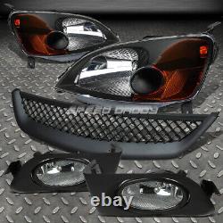 Black Head Lights Amber Corner+clear Lens Oe Fog Lamp+grille For 01-03 CIVIC