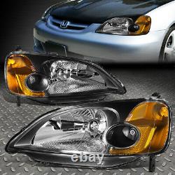 Black Head Lights Amber Corner+clear Lens Oe Fog Lamp+grille For 01-03 CIVIC