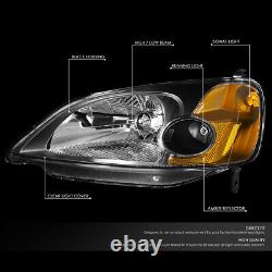 Black Head Lights Amber Corner+clear Lens Oe Fog Lamp+grille For 01-03 CIVIC