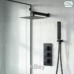 Black Matt Square Shower Head Concealed Thermostatic Mixer Valve HandHeld Temel