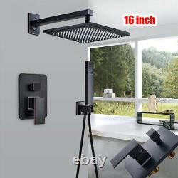 Black Square Shower Faucet Set Wall Mounted 16 Shower Head with Handshower Mixer