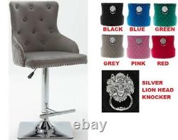 Blue Grey Pink Red Green Black Velvet Button Bar Stool Lion Head Knocker