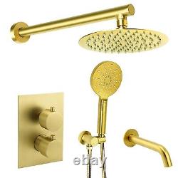 Brushed Gold 3 Way Concealed Shower Mixer Dual Head Handset Bath Filler Round