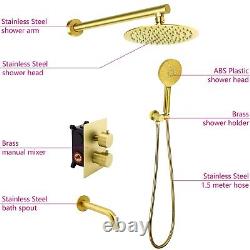 Brushed Gold 3 Way Concealed Shower Mixer Dual Head Handset Bath Filler Round