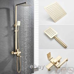 Brushed Gold Bathroom Mixer Shower Taps set Wall Square Twin Head Exposed Valve