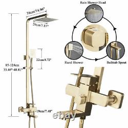Brushed Gold Bathroom Mixer Shower Taps set Wall Square Twin Head Exposed Valve
