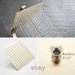 Brushed Gold Bathroom Mixer Shower Taps set Wall Square Twin Head Exposed Valve