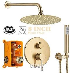 Brushed Gold Concealed Shower Mixer Set Round Twin Head Combo 2 Way Valve Taps