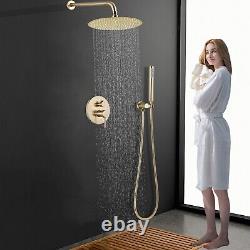 Brushed Gold Concealed Shower Mixer Set Round Twin Head Combo 2 Way Valve Taps